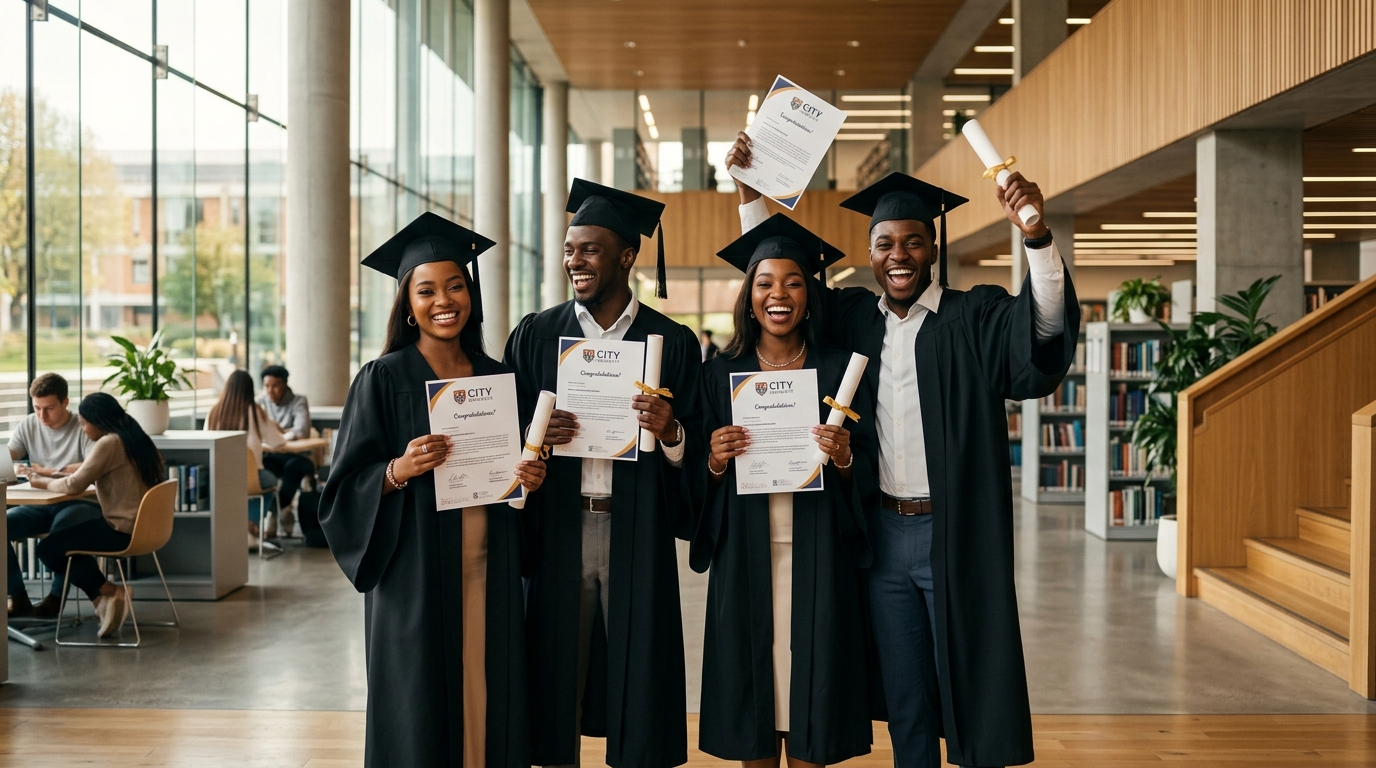 Nigerian students celebrating prestigious university scholarship awards